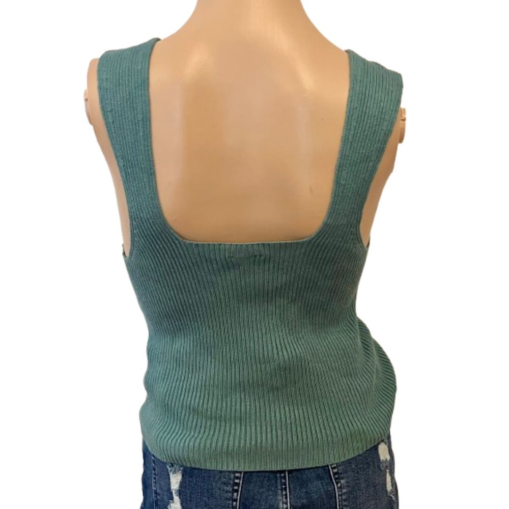 SZ L Abercrombie & Fitch Elevated Square Neck Ribbed Crop Tank Sage - Picture 4 of 6